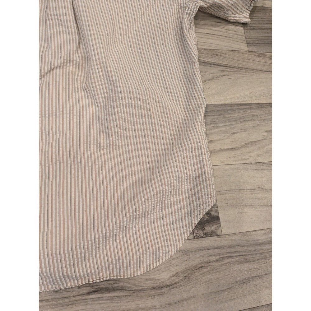LL Bean Seersucker Shirt Mens L Tan Striped Short Sleeve Button Up Vintage USA - Picture 16 of 16